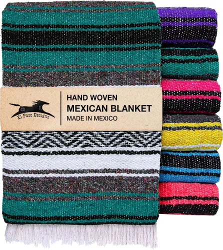 Vista 14 de El Paso Designs – Manta mexicana de yoga – 51 x 74"– Colorida manta de estudio mexicano Falsa – ideal para yoga, camping, picnic, playa manta