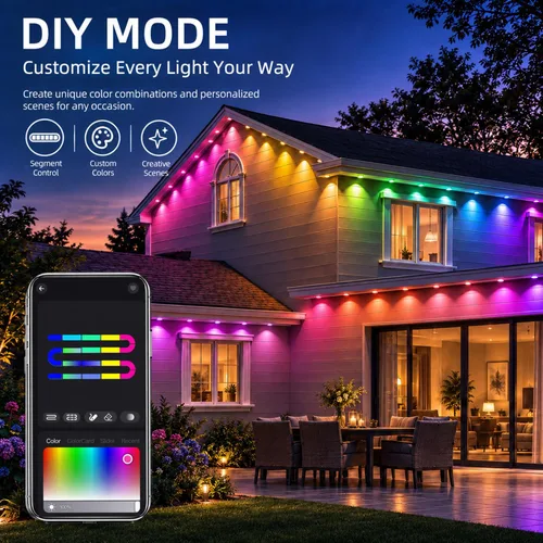 Vista 8 de Luces permanentes para exteriores para casa de 50 pies RGB+IC luces de alero inteligente, IP67 impermeables, luces LED para exteriores