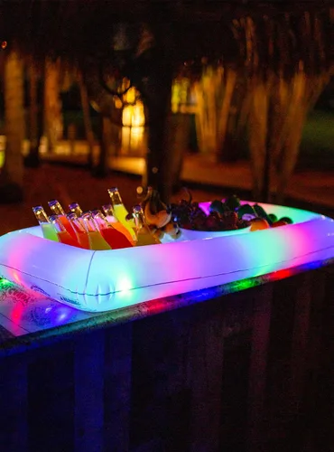 Vista 2 de PoolCandy Enfriador de buffet LED inflable de 48 pulgadas, bandeja de servicio de fiesta, enfriador de hielo iluminado para bebidas, alimentos