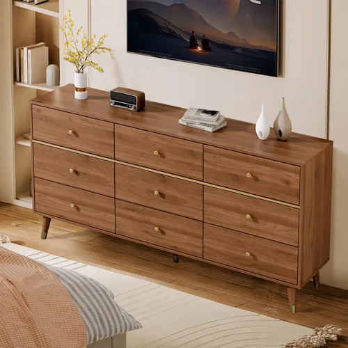 Vista 7 de Chrangmay Cómoda de 9 cajones, cómoda moderna de mediados de siglo de 63 pulgadas de ancho, cómoda de madera con 9 cajones de almacenamiento