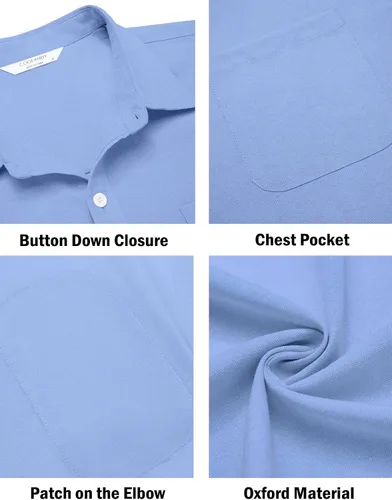 Vista 50 de COOFANDY Camisa Oxford de manga larga con botones para hombre, camisas de vestir de ajuste regular