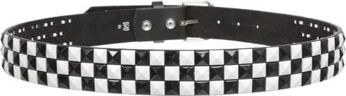 Vista 3 de Cinturón de piel con tachuelas Snap On, estilo punk, con estrella y pirámide, diseño de cuadros a cuadros Negro/Blanco