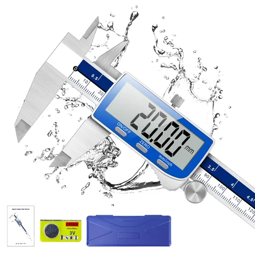 Vista 7 de Herramienta de medición de calibre, Qfun calibre digital de vernier de acero inoxidable de 6 pulgadas/150 mm, micrómetro digital impermeable, fácil