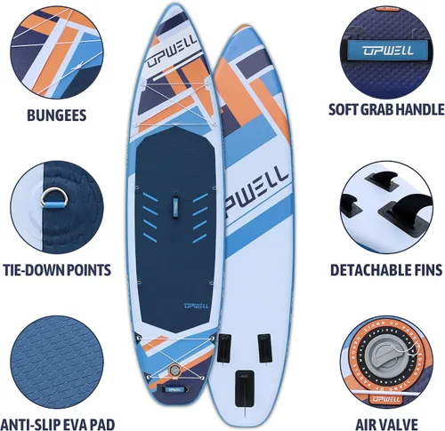 Vista 2 de 11'2”/11'/10'6” Inflatable Stand Up Paddle Board with sup Accessories Including Backpack, Repairing Kits, Non-Slip Deck, Leash, 3 Fins, Paddle and