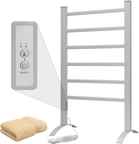 Vista 26 de KEG Calentador de toallas montado en la pared con temporizador incorporado 4 barras de acero inoxidable eléctrico calentado toallero para baño