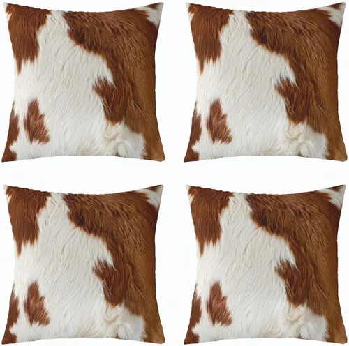 Vista 19 de Juego de 4 fundas de almohada con estampado de piel de vaca de 16 x 16 pulgadas, fundas de cojín de piel de vaca para sala de estar, dormitorio