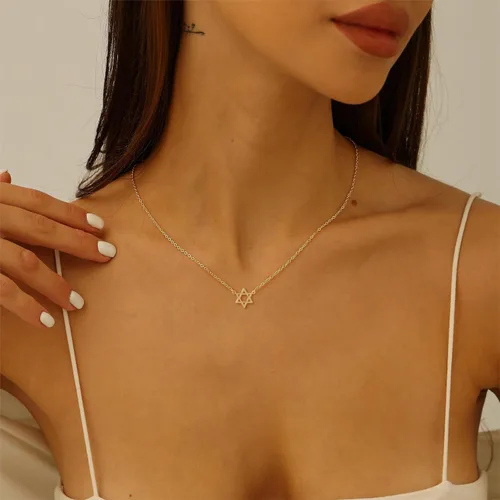 Vista 4 de HLJEO Gold Necklace for Women, 14k Gold Dainty Star of David Flower Sun Evil Eye Infinity Design Simple Pendent Necklace for Girls
