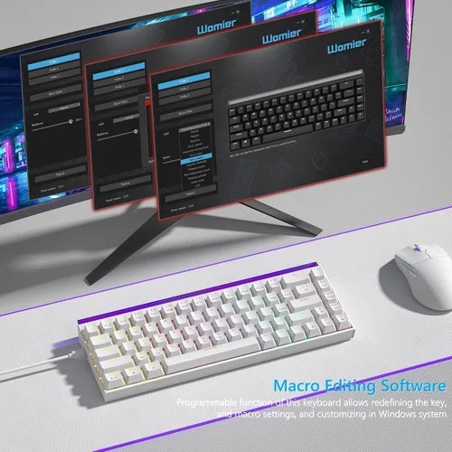 Vista 4 de Womier Teclado 60% con caja de luz, teclado mecánico con cable para juegos con teclas MCA, perfil OEM, programable, 64 teclas de intercambio