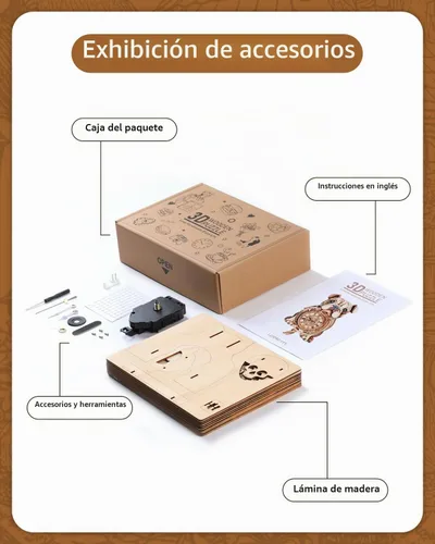 Vista 2 de Rompecabezas de madera 3D para adultos, rompecabezas 3D reloj bulldog (con péndulo) 32 piezas, rompecabezas de madera para principiantes