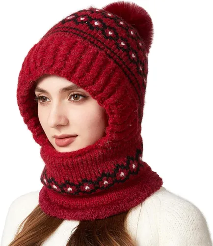 Vista 10 de Pasamontañas de una pieza para mujer, gorro de cráneo, bufanda para el cuello, bufanda de esquí, nieve, invierno, gorro de forro polar de punto