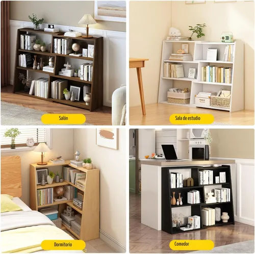 Vista 6 de IOTXY Estantería de madera extensible – Estantería con 3 niveles en escalera, baja y corta, para espacios pequeños o esquinas, negra, L Negro
