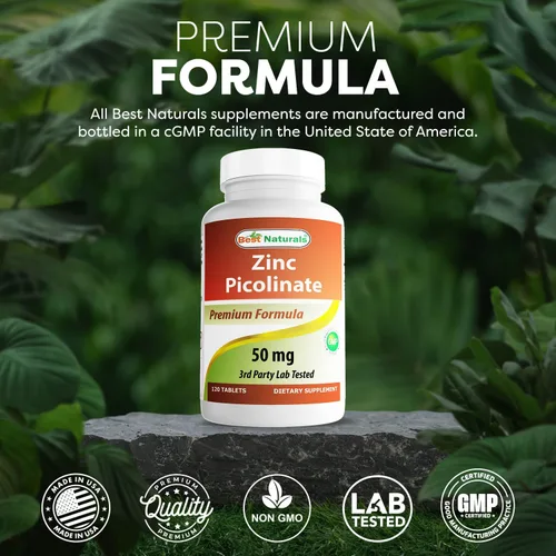 Vista 5 de Best Naturals Suplementos de zinc de 50 mg (como picolinato de zinc) – Vitaminas para adultos Apoyo inmunológico – 120 tabletas