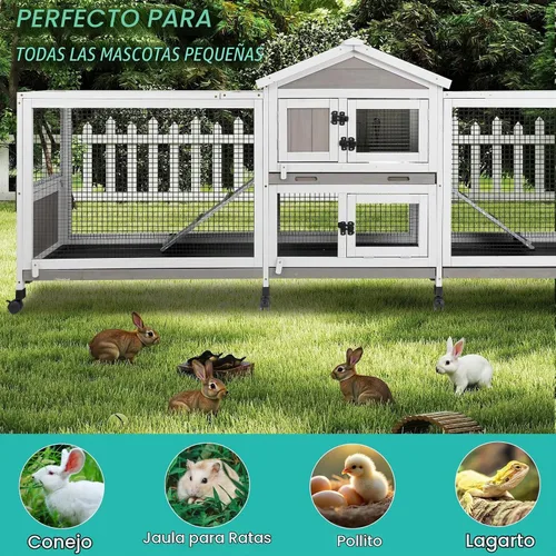 Vista 7 de Ketive - Conejera de 2 niveles con ruedas de 93 pulgadas de largo, jaula para animales pequeños