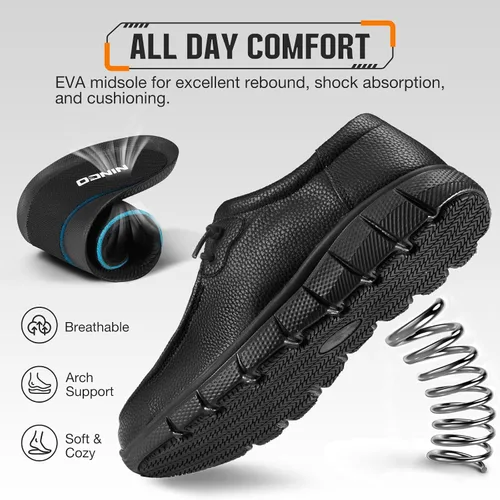 Vista 4 de NINGO Zapatos de cuero antideslizantes para hombres y mujeres, mocasines de trabajo resistentes al agua, antideslizantes, ligeros, transpirables