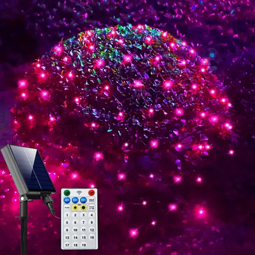 Vista 12 de Curyidy Red solar de luces de malla para exteriores, decoraciones de Navidad, cadena de 200 LED, impermeable, 19 modos para arbustos, vallas