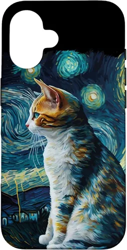 Vista 32 de Lindo Van Gogh Starry Night Cat Calico Cat Lover - Carcasa divertida para iPhone 17