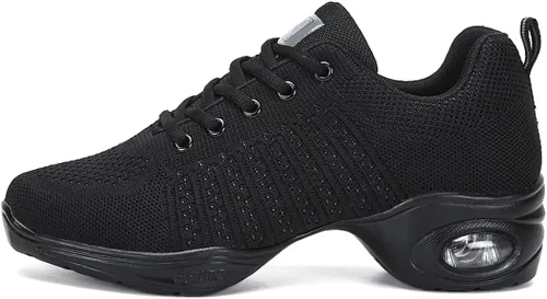 Vista 2 de KAEAEILSS Zapatos deportivos de jazz para mujer, con cordones, transpirables, con suela dividida, para deportes, caminar, bailar, suela gruesa