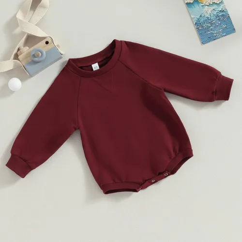 Vista 3 de Sudadera para bebé niño y niña, color liso, cuello redondo, suéter de manga larga de gran tamaño, con bolsillo