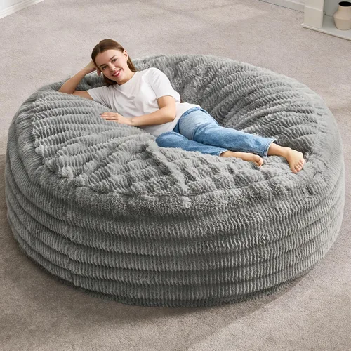 Vista 13 de Hobestluk Sillas Puf para Adultos, Silla Puf con Relleno, Sillas Puf Grandes con Funda Esponjosa en Relieve, Sillas Puf Gigantes para Adultos