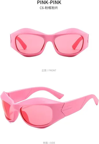 Vista 2 de Y2K - Lentes de sol envolventes futuristas de moda ovalados para hombres y mujeres (color rosa, talla M)