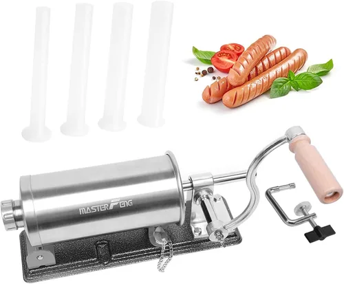 Vista 8 de 2.5 LBS Sausage Stuffer Horizontal Stainless Steel Stuffing Maker Machine Packed with 4 Stuffing Funnels