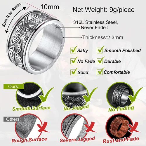 Vista 5 de FaithHeart Anillo de ojo de Dios para hombres y mujeres, acero inoxidable, chapado en oro de 18 quilates, anillos personalizados, Acero inoxidable