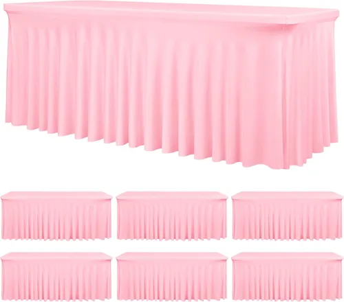 Vista 36 de fani Paquete de 2 faldas de mesa elásticas negras para mesa rectangular de 6 pies, manteles elásticos de elastano lavables con falda, mantel