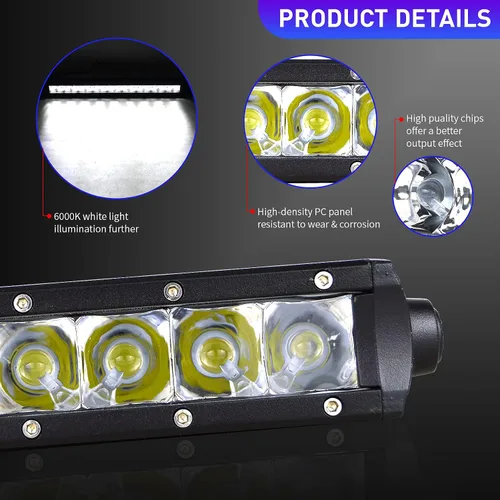 Vista 3 de Willpower Barra de luz LED de 19 pulgadas, 90 W, de una sola fila, foco delgado, luces LED todoterreno, luces de trabajo antiniebla para camiones