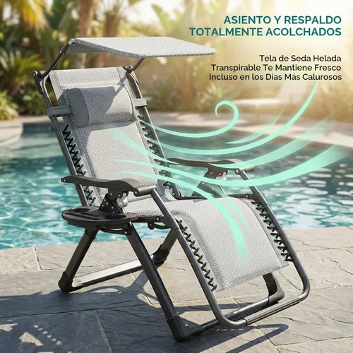 Vista 4 de ATORPOK Silla de gravedad cero con toldo, reclinable plegable para patio