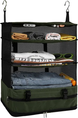 Vista 19 de Surblue Bolsa de Almacenamiento para Viaje con Estantes Colgantes, Cubo de Empaque de Compresión para Maleta Plegable con Capa Extensible de Gran