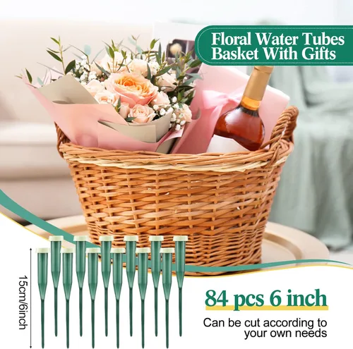 Vista 3 de 144 tubos de agua florales verdes, tubos de flores de plástico para flores frescas con tapa de goma para arreglos de tallos florales, 2 tamaños