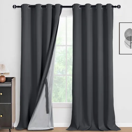 Vista 39 de DWCN - Cortinas 100% opacas para dormitorio con forro negro, cortinas de ventana de doble capa con aislamiento térmico que oscurecen toda la Azul