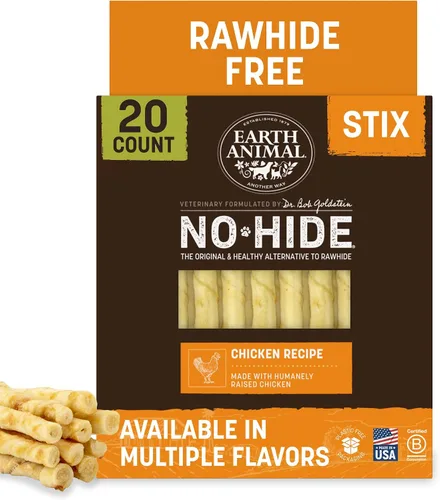 Vista 30 de Earth Animal No Hide Stix - Palitos masticables sin cuero de larga duración para perros pequeños, sabor a carne de res - Paquete de valor de 20