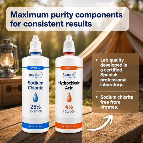 Vista 3 de Kit de reactivos de generación de dióxido de cloro de dos partes, clorito de sodio 25% parte A + ácido clorhídrico 4% parte B - 2 × 4.7 fl oz