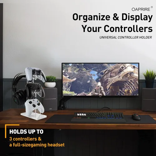 Vista 20 de OAPRIRE Headset and Controller Stand with Lights, 2 Tier Acrylic Game Controller Holder, Controller and Headset Stand for Desktop,Universal Design