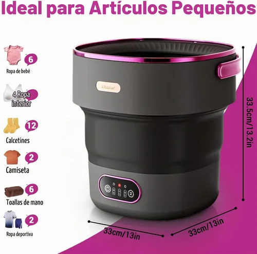 Vista 2 de Mini lavadora y secadora portátil, mini lavadora de 13 l, lavadora portátil totalmente automática, 3 modos de limpieza, lavadora plegable