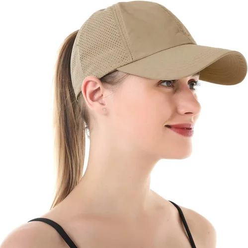 Vista 5 de Koreshion Gorra de béisbol ajustable para mujer, diseño de moño desordenado, de secado rápido