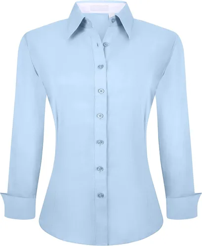 Vista 36 de Esabel.C - Camisa de trabajo con botones de manga larga para mujer, elástica, corte regular