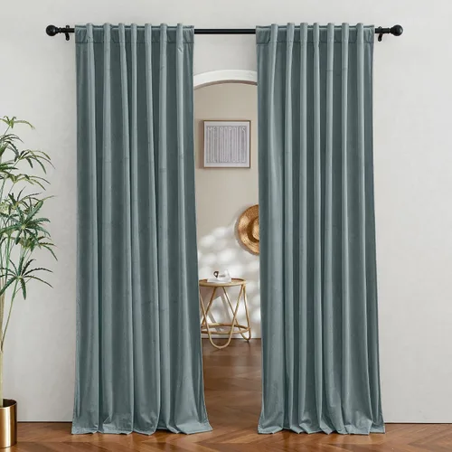 Vista 40 de RYB HOME Cortinas 100% opacas de terciopelo blanco para dormitorio, pestaña trasera y bolsillo para barra, aislamiento térmico, cortinas