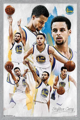 Vista 12 de Trends International NBA Golden State Warriors - Póster de pared de Stephen Curry 16, 14.725 x 22.375 pulgadas, versión enmarcada de madera