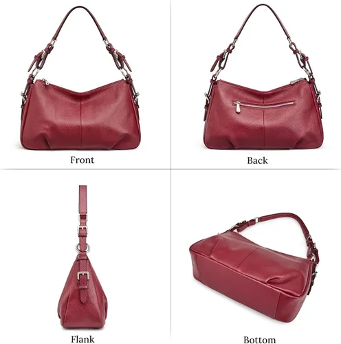 Vista 6 de S-ZONE Bolso de hombro para mujer Hobo, bolsa de hombro de cuero genuino, bolso cartera