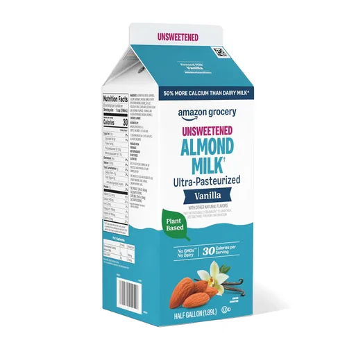 Vista 5 de Marca Amazon Fresh, leche de almendras sin azúcar de vainilla, 64 onzas líquidas (anteriormente Happy Belly)
