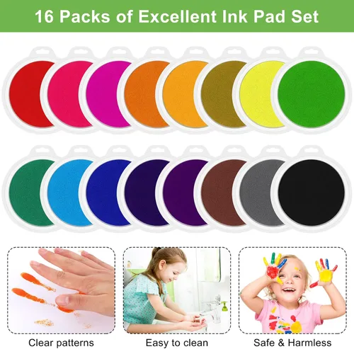 Vista 3 de Aodaer Paquete de 16 almohadillas redondas de tinta para manualidades de 7 pulgadas, almohadilla de tinta de huellas dactilares arcoíris