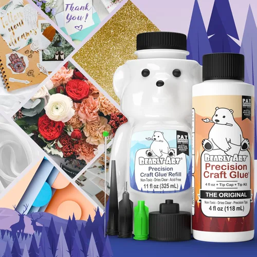 Vista 7 de Bearly Art Precision Craft Glue - Paquete de 4 onzas líquidas y 11 onzas líquidas de oso de repuesto - Kit de puntas incluido - Resistente a