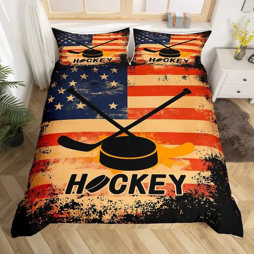 Vista 34 de Erosebridal Hockey Twin Duvet Cover for Boys,Blue and Black Sports Bedding Sets for Kids Teen,Ball Games Gamer Bed Set,Ice Hockey Field Quilt Cover