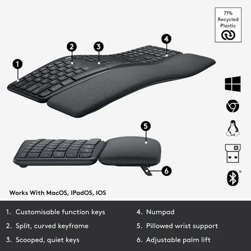Vista 18 de Logitech Ergo K860 - Teclado inalámbrico ergonómico dividido