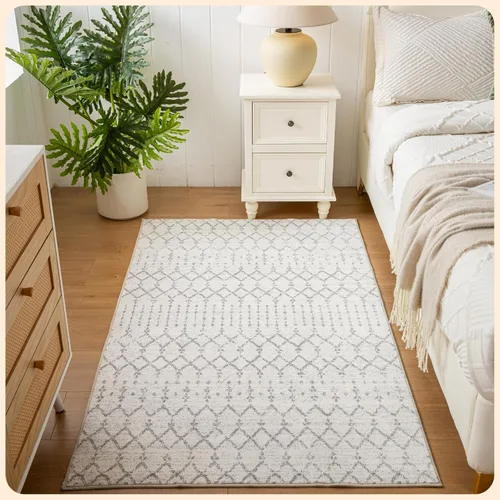 Vista 200 de Istana Alfombra larga antideslizante de 2.5 x 8 para el hogar, para pasillo y cocina, lavable, sedosa y suave al tacto, elegante, color azul y marfil