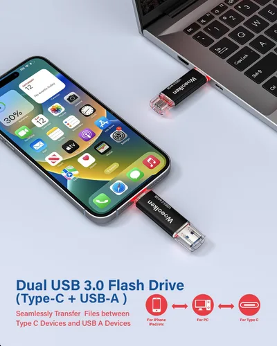 Vista 2 de Unidad Flash USB C de 64GB, Wooolken USB 3.0 Unidad Dual Tipo-C Unidad Flash OTG Unidad Thumb Compatible con iPhone 16/15, Smartphone