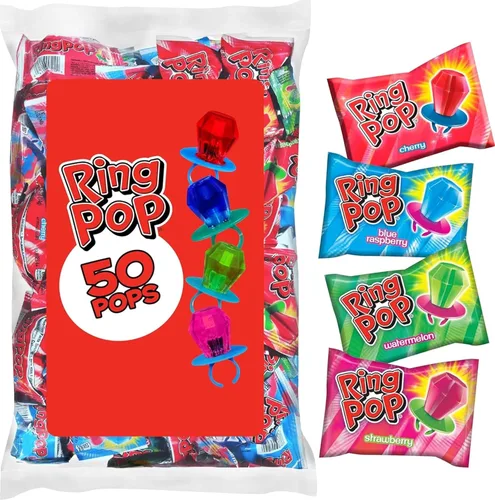 Vista 9 de Ring Pop Lollipops - Caramelos a granel envueltos individualmente Paquete de fiesta, 20 unidades con sabores surtidos, caramelos duros