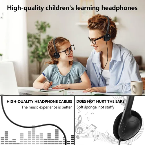 Vista 6 de Paquete de 10 auriculares USB tipo C a granel para el aula, niños y escuelas, con cable
